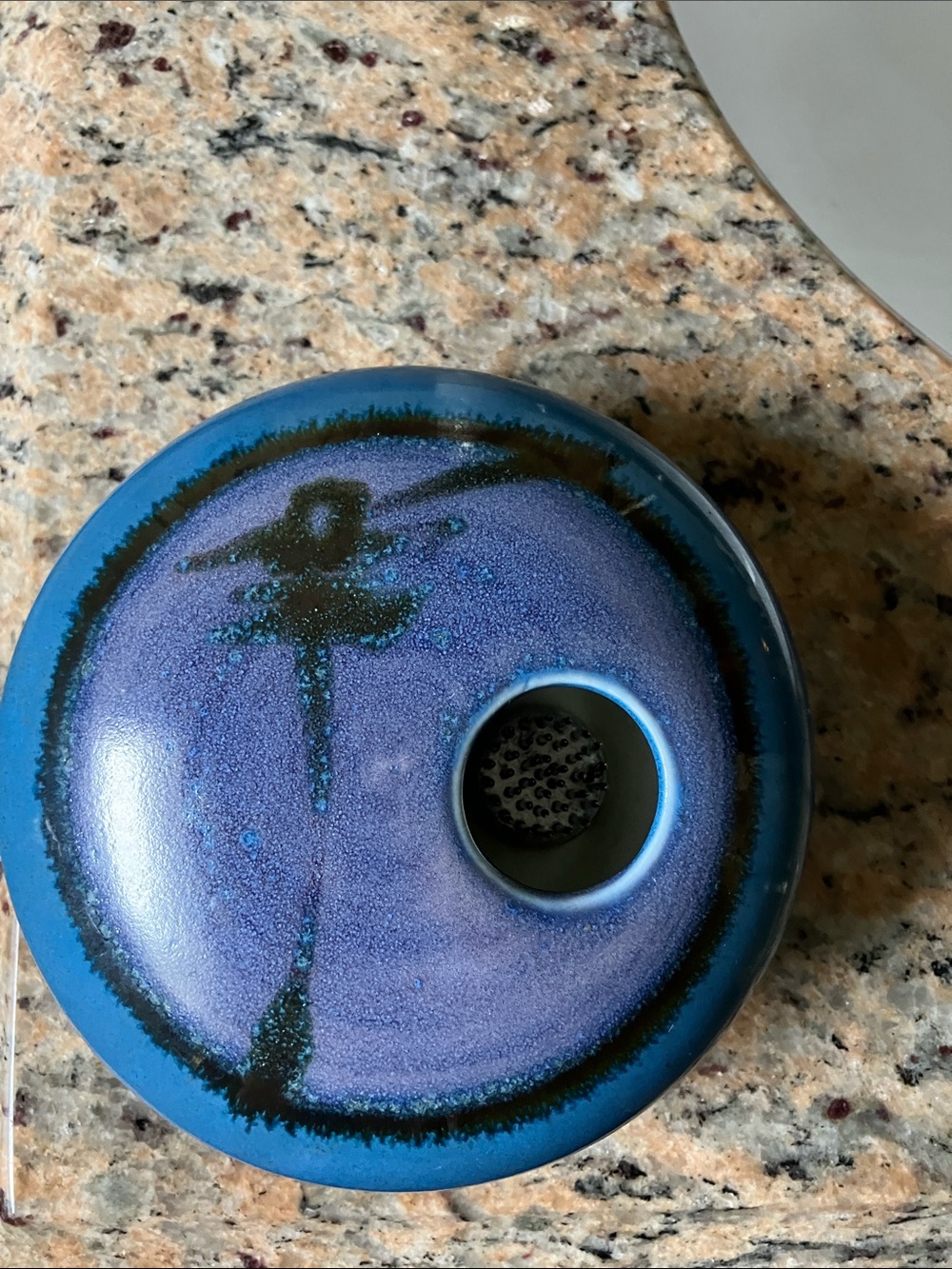 Georgetown Pottery 2015 Ikebana Vase Blue Purple Glaze Flower Frog